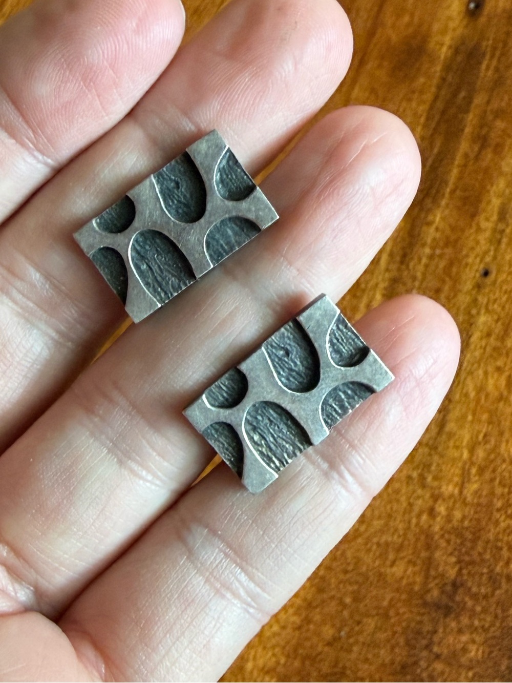 Brutalist Sterling Silver Cufflinks Swiss Cheese Signed Modernist